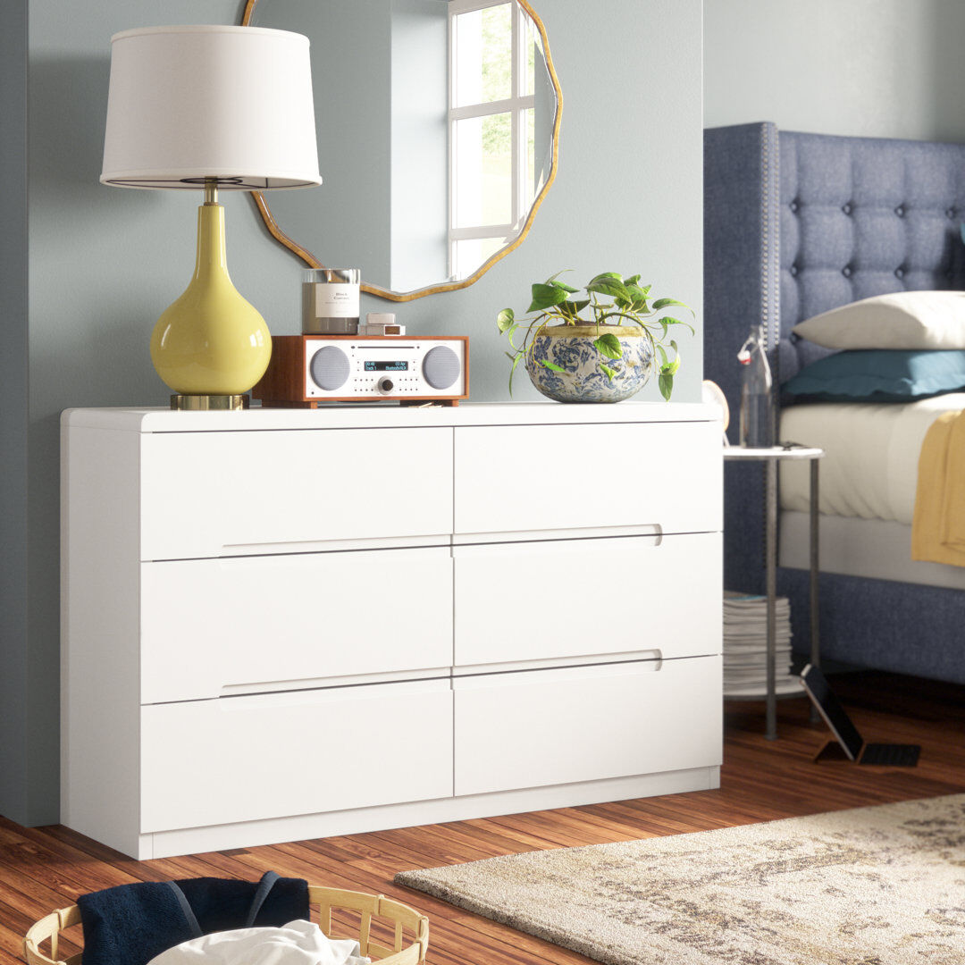 Zipcode Design Meldrum 130 cm W Chest of 6 Drawers White 80cm H X 130cm W X 40cm D