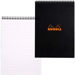 Rhodia Notizblock 185019C, schwarz, A4, liniert, 80 g/m², mit Spiralbindung, 80 Blatt / 160 Seiten