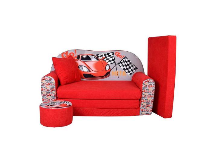 FORTISLINE Kindersitzgruppe Kindersofa Kindercouch Aufklappen Bettfunktion + Hocker W319