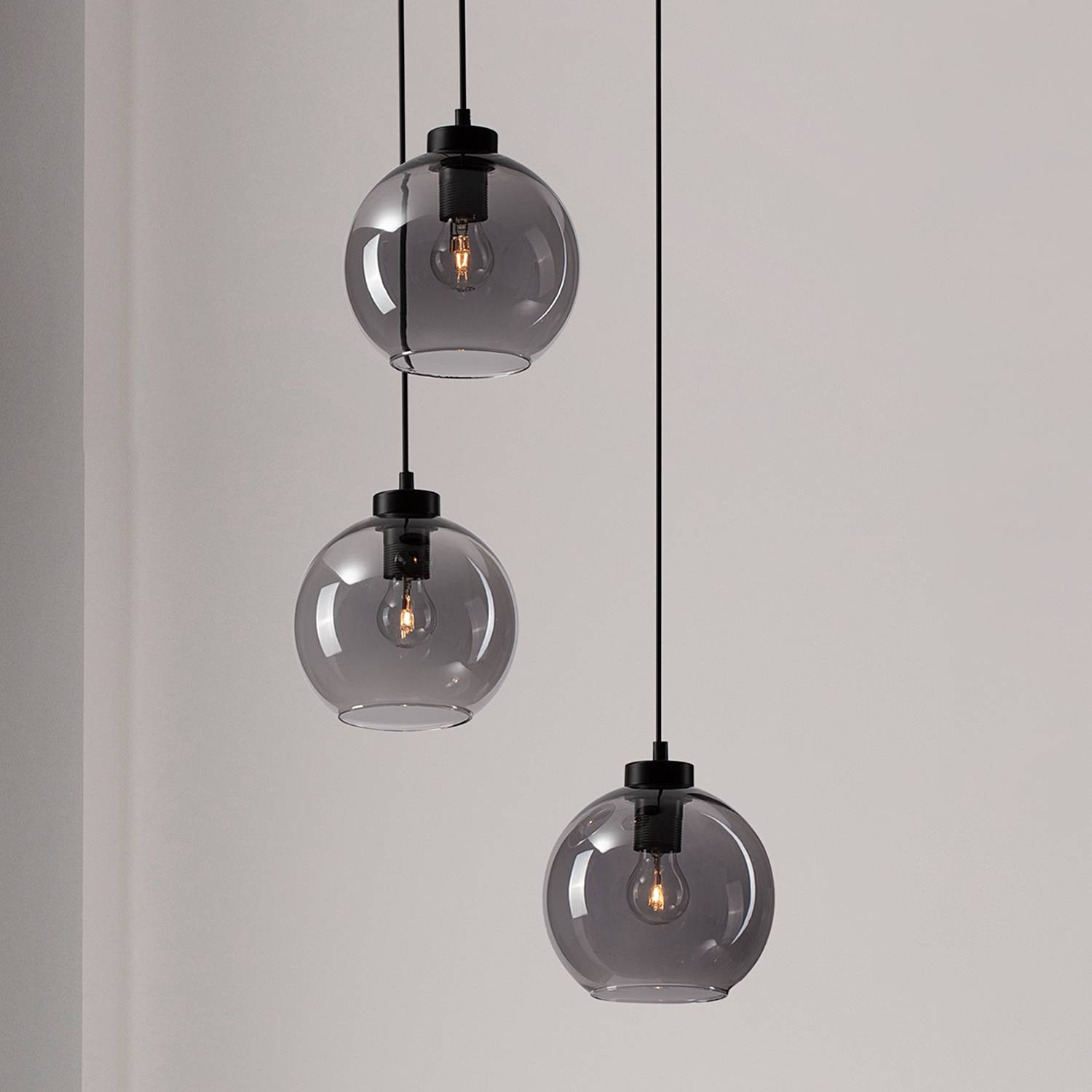 Lyora Hanglamp Palmer 3-lichts rond zwart met smoke glas en aluminium