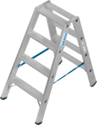 KRAUSE STABILO Doppelleiter R13 2x4 Stufen, 80 mm Lochbild selbstreinigend, hochfeste Alu-Gelenke, SafetyCap