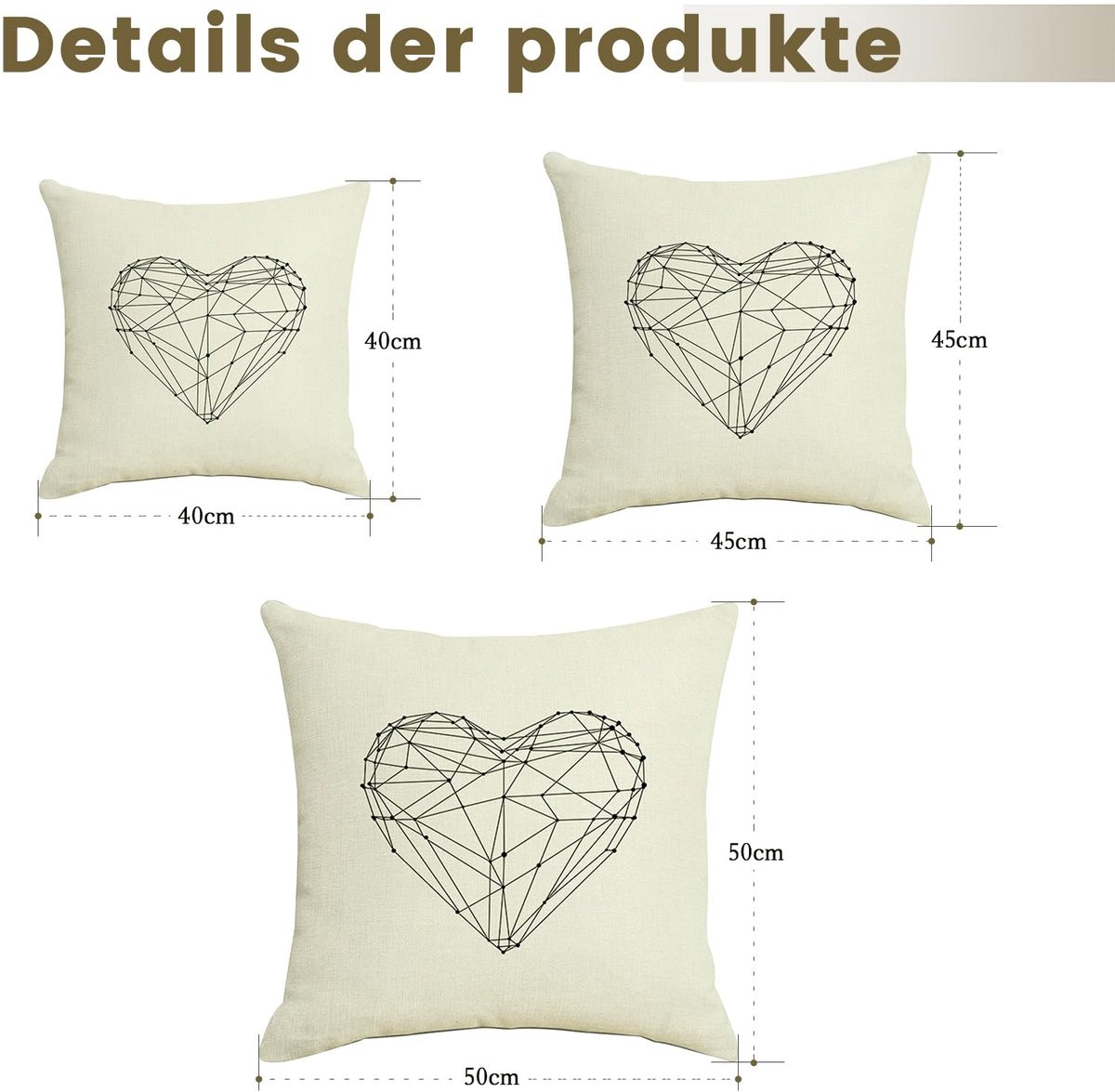 Set van beige linnen kussenslopen met hartjes en tekst Enjoy every moment, 45x45 cm