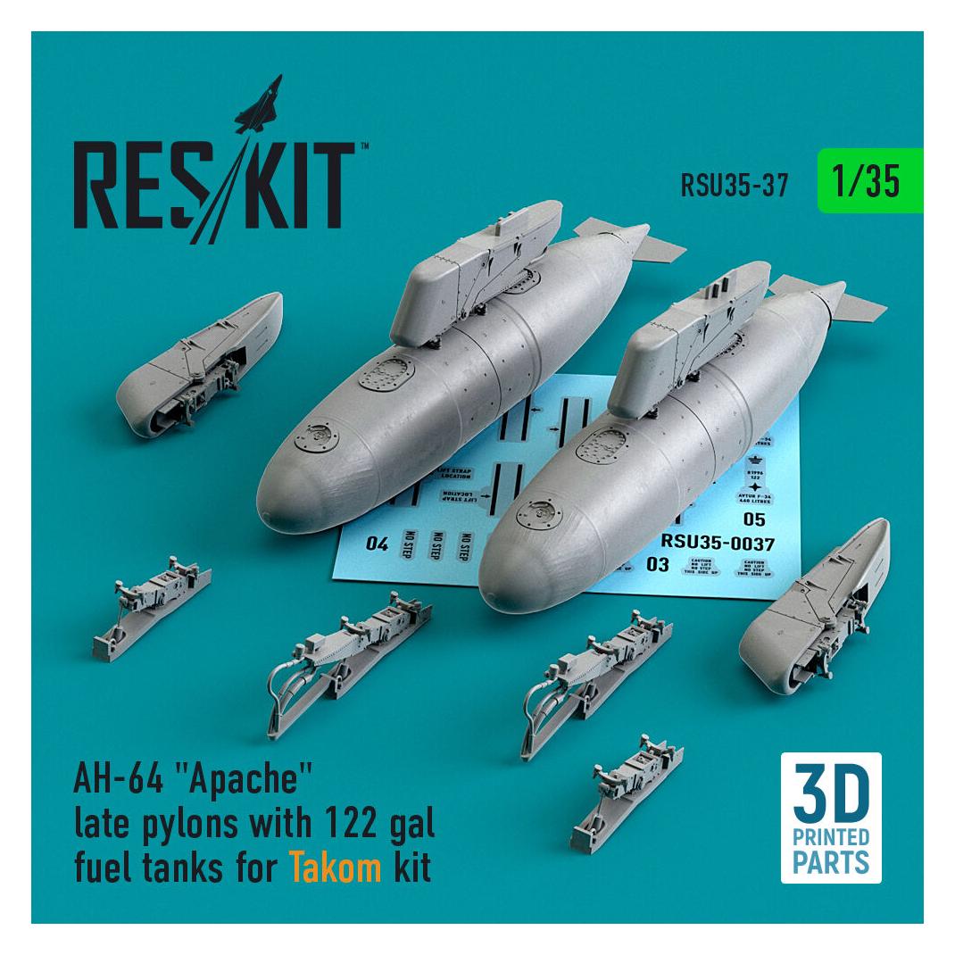 ResKit AH-64 Apache late pylons with 122 gal fuel tanks for Takom kit (3D Printed) (RSU35-0037)