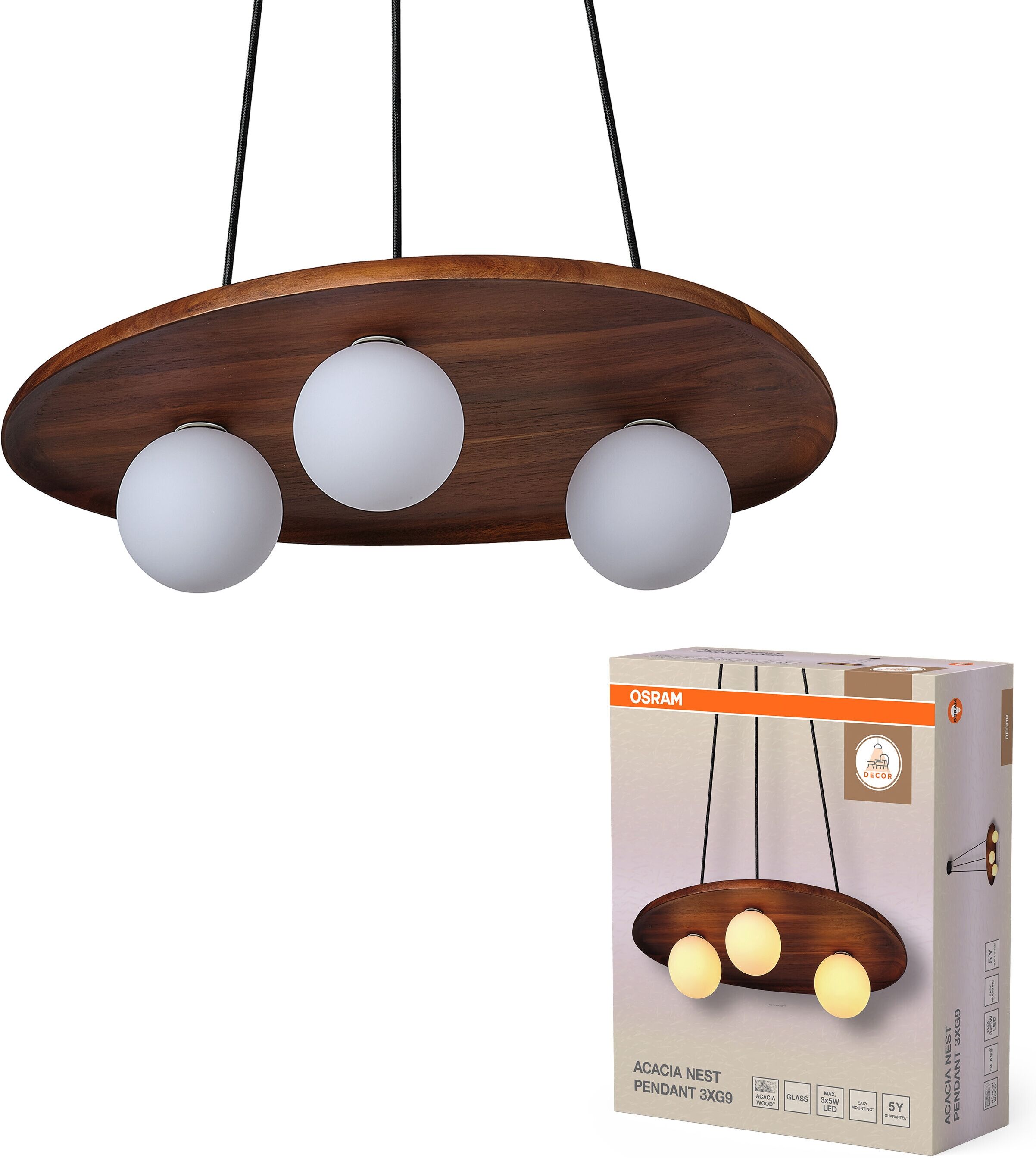 OSRAM Pendelleuchte "Decor Acacia-Wood Nest", braun, akazie, 1 Stk., Leuchten, braun, Fassung G9, Pendelleuchte