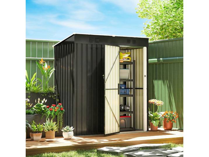 Outsunny Abri Métal 1,37m² Verrouillable Ventilé Toit Monopente