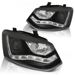 LED Tagfahrlicht Design Scheinwerfer passend für VW Polo 6R 09-14 schwarz