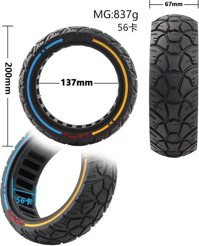 INF 8,5 x 2,5–3,0 Vollgummi-Offroad-Reifen (56 Rillen)