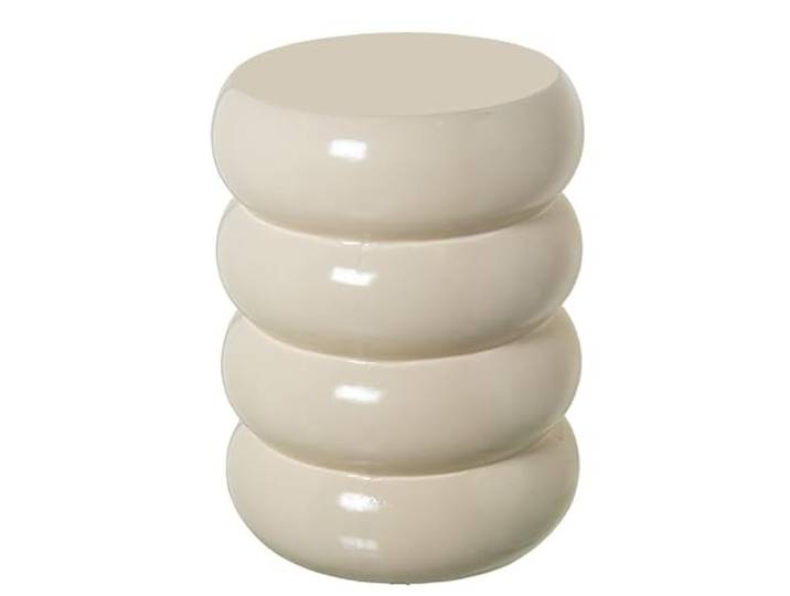 DRW Runder Beistelltisch aus Glasfaser, cremefarben, glänzend, 46 x 35 x 35 cm