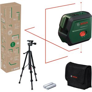 Bosch Kreuzlinienlaser 0603663FZ1 UniversalLevel 2 Basic, roter Laser, selbstnivellierend, Tasche, Stativ