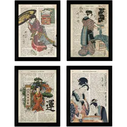 POSTER Set Mit 4 Alte Japan Mit Japanischen Motiven Größe A4 Rahmenlos