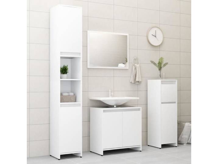 MPO 3 pcs Ensemble Meuble de salle de bain - Mobilier de salle de bain Armoire de salle de bain -Blanc Aggloméré @297682