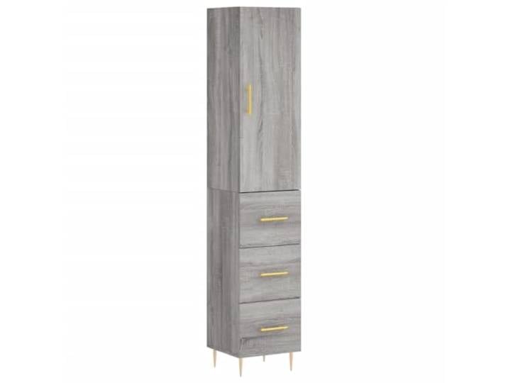 Kaorsrow Highboard Grau Sonoma 34,5x34x180 cm Holzwerkstoff Schlanker Kommodenschrank für Wohnzimmer und Schlafzimmer mit Tür und Metallfüßen in Grau Sonoma Optik