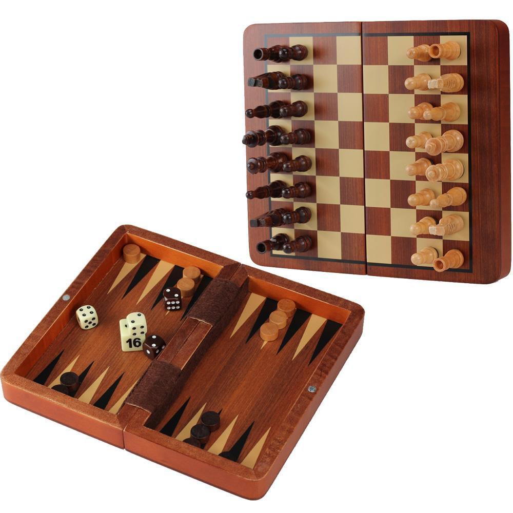 Philos Magnetische Schaak, Backgammon en Damesset met veldmaat 18 mm en koningshoogte 37 mm