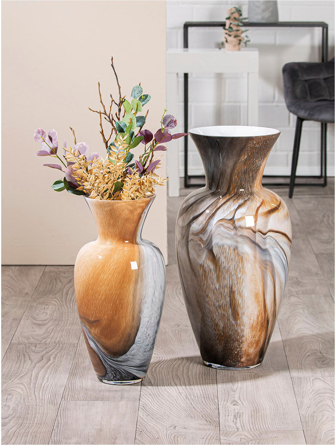 Bodenvase GILDE "Vase "Draga" H. 50,0 cm", braun, B:25cm H:50cm T:25cm, Glas, Vasen, Bodenvase braun B/H/T: 25cm x 50cm x 25cm