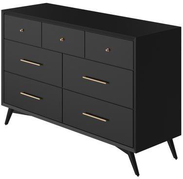 Benjara Dresser with 7 Drawers and Angled Legs, Black
