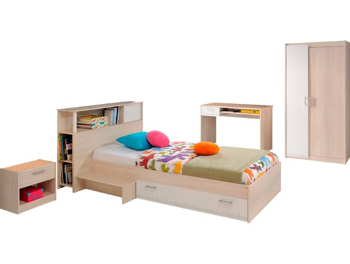 Jugendzimmer-Set PARISOT Charly , weiss (akaziefarben, weiß), Setmit 2-türigem Kleiderschrank, Setmit 2-türigem Kleiderschrank, Schlafzimmermöbel-Sets, Jugendzimmer-Set