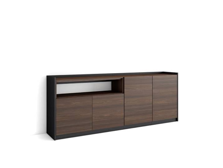 Buffet effet bois de chêne foncé et noir 210x37x80cm