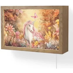 WANDLEUCHTE Einhorn - Blumen - Schmetterling - Rosa LED 30x20 cm Wandlampe