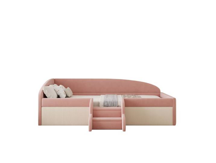 Lit enfant rembourré velours avec marches EVRYAE