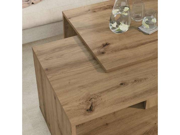 Ensemble de 2 Tables basses élégant - ECOHOME - bois d'ingénierie - chêne artisanal - 90 x 48 x 40 cm - avec tiroirs@904219