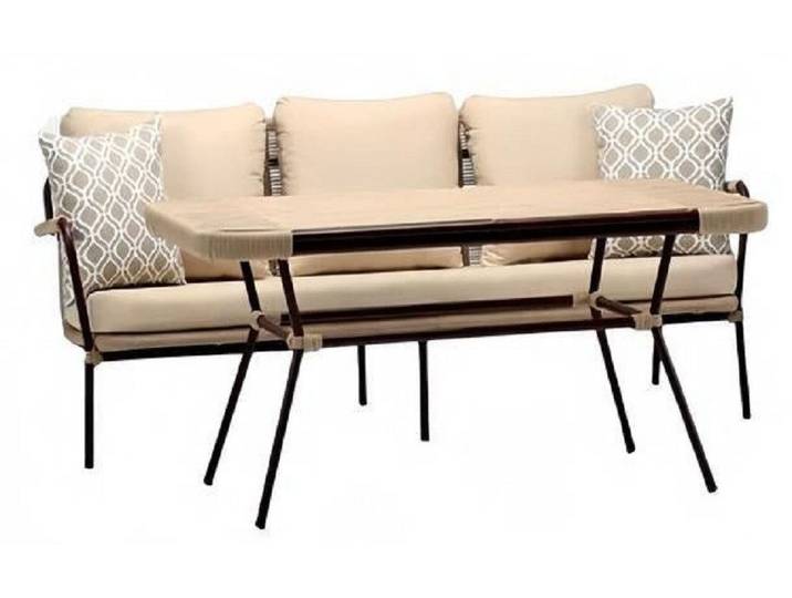 JVmoebel Gartenlounge-Set Rattan Gartenlounge mit Tisch für entspannte Stunden im Freien, (2tlg Set(Sofa 3 Sitzer+Couchtisch), Made in Europa