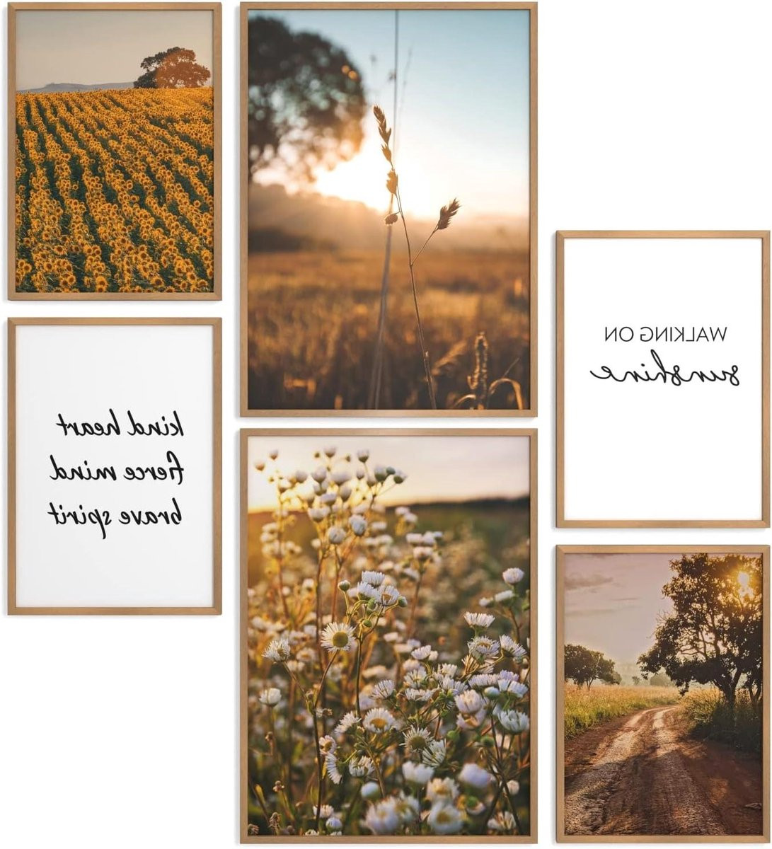 Poster Set Fields of Gold Wanddecoratie met Houten Lijsten - 2x A4 en 4x A5