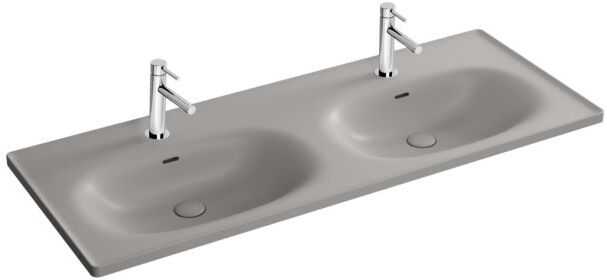 VitrA Equal Doppel-Möbelwaschtisch 7244B476-0001 130x52cm, Hahnloch/Überlaufschlitz, steingrau matt VC