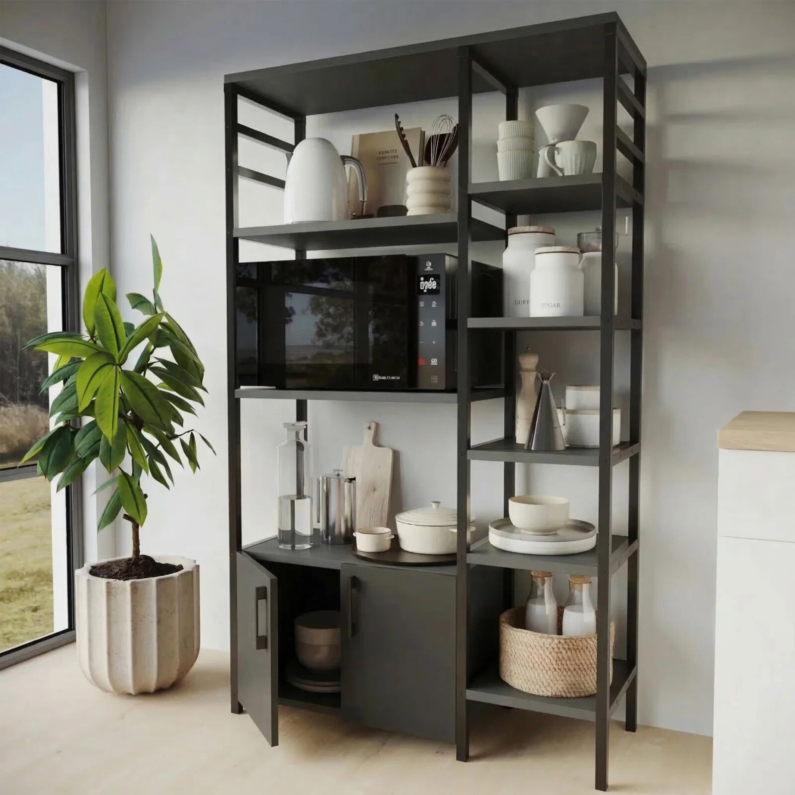 garneroarredamenti Scaffale cucina 84x141h cm 2 ante 8 ripiani industrial metallo antracite Loft