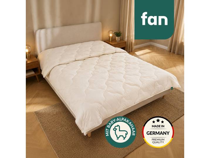 Naturhaarbettdecke FAN Baby Alpaka, Bettdecke in 135x200 und weiteren Grössen erhältlich , weiss (weiß), B:155cm L:220cm, Bezug: 100% Baumwolle. Füllung: 97% Alpaka, 3% sonstige Fasern, Bettdecken, Naturhaarbettdecke, Bettdecke aus Naturhaar hergestellt in Deutschland