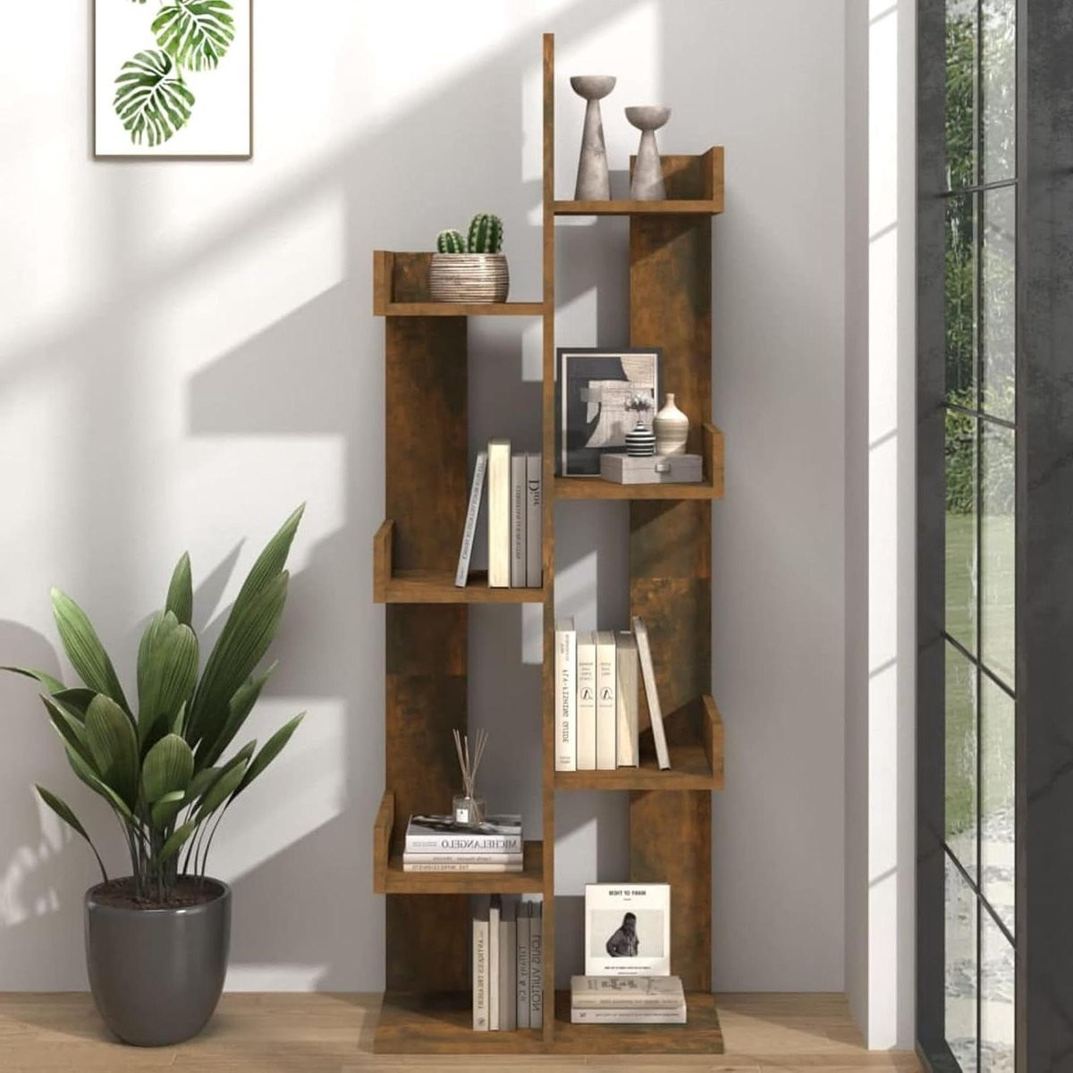 Boomvormige Boekenkast in Gerookt Eiken, 140 cm Hoog