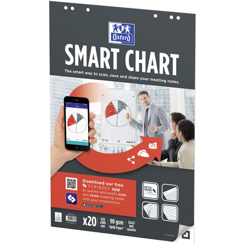 OXFORD Flipchart-Papier Smart Chart kariert 65,0 x 98,0 cm, 20 Blatt, 3 Blöcke