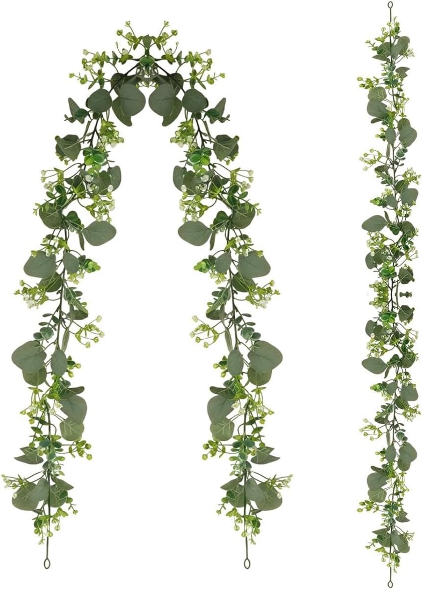 Set van 2 kunstmatige eucalyptus slingers van 1,8 m voor decoratie en feestjes