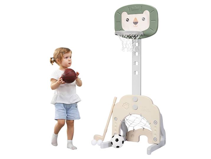 3-in-1 Basketbal Hoepel Set Peuter Verstelbare Hoogte Basketbal Hoepel Basketbal Voetbal Golf Set Groen + Wit