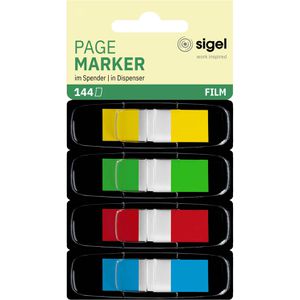 Sigel Haftmarker Z-Marker, HN495, transparent, Folie, beschriftbar, 4 x 36 Streifen, farbsortiert