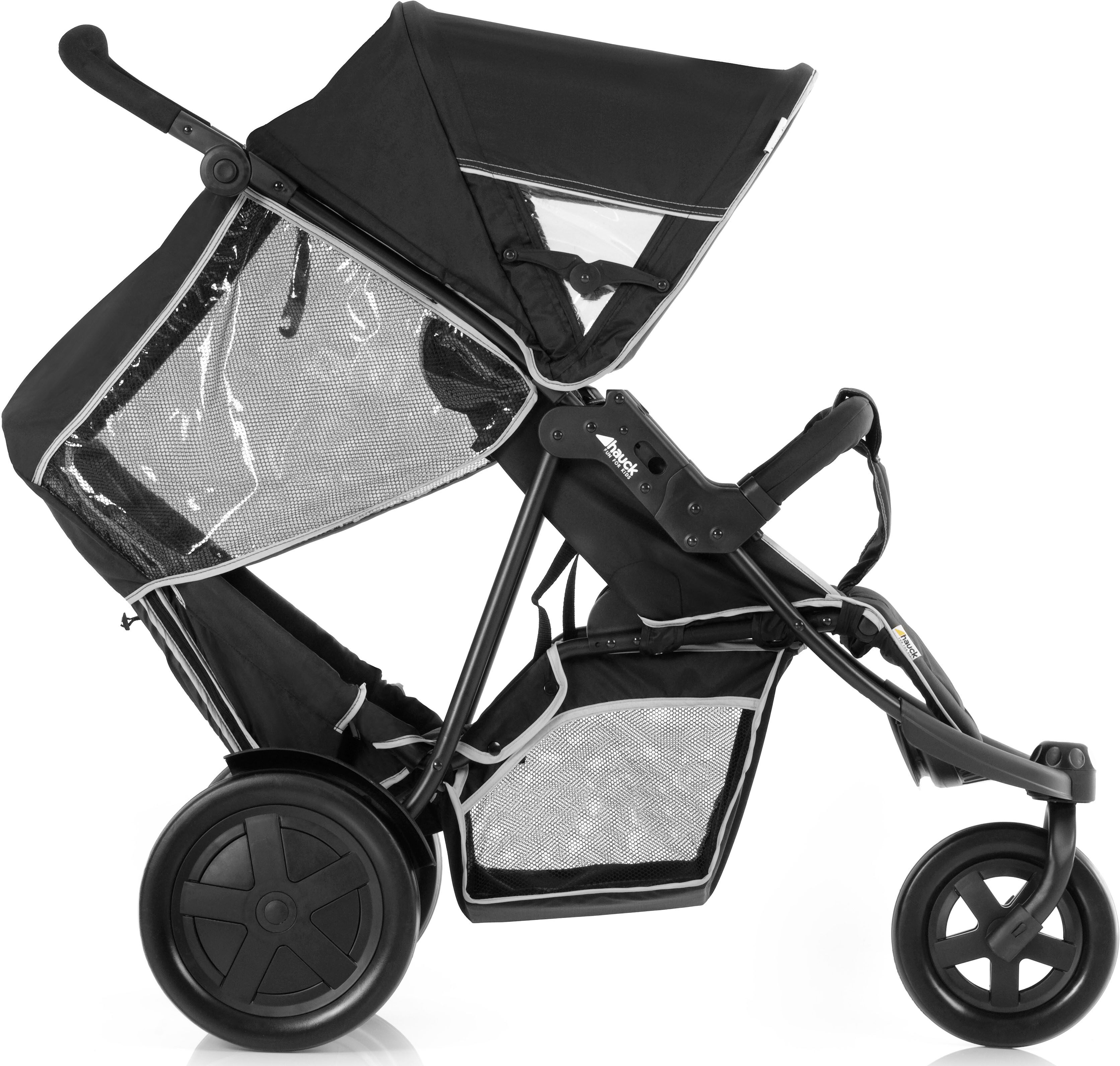 Geschwisterwagen HAUCK "Freerider black", Baby, schwarz, Nylon, Kinderwagen Geschwisterwagen, mit schwenk- und feststellbarem Vorderrad