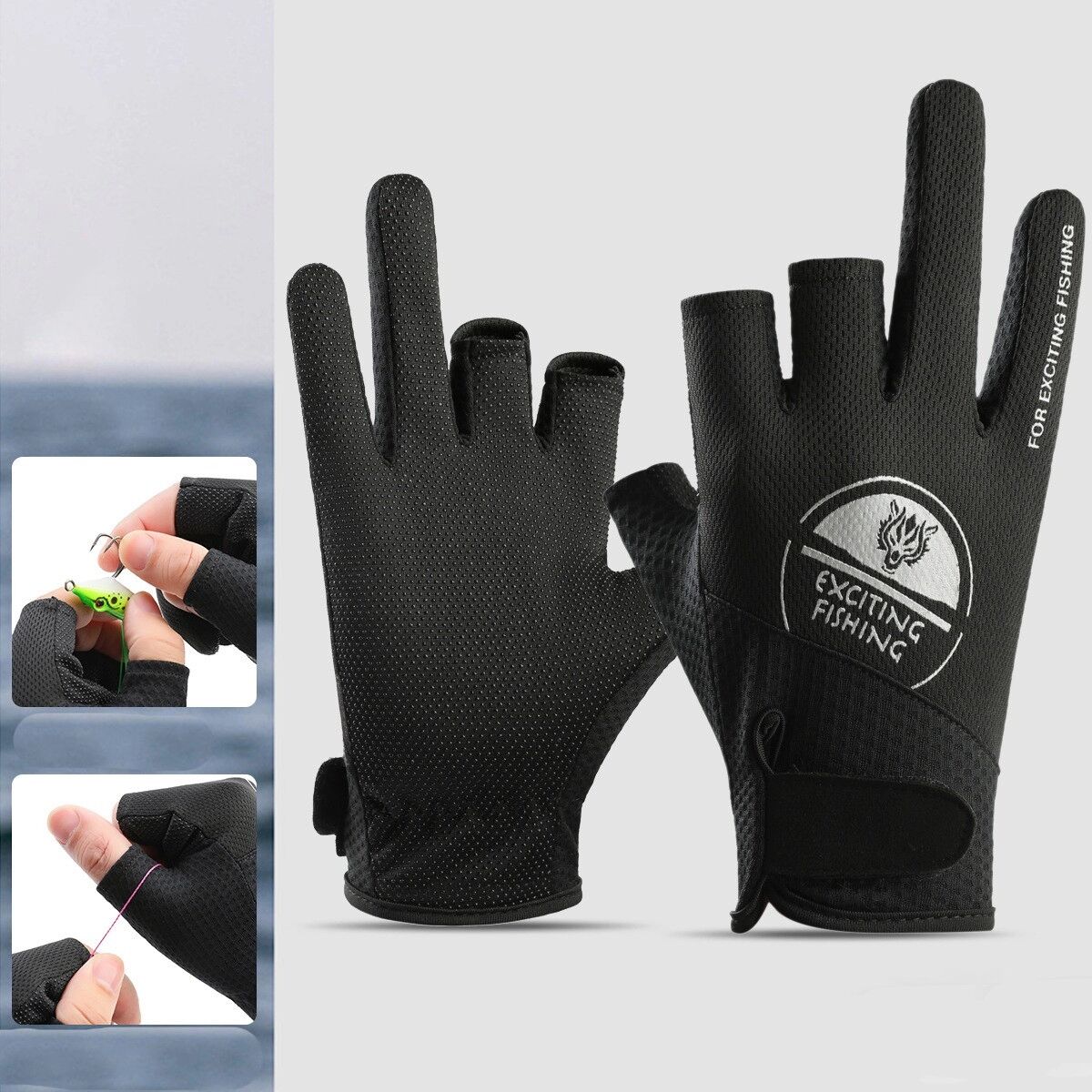 INF Fingerlose Angelhandschuhe – Spandex Drei-Finger UV-Schutz mit Silikon-Grip, atmungsaktiv und schnell trocknend XL