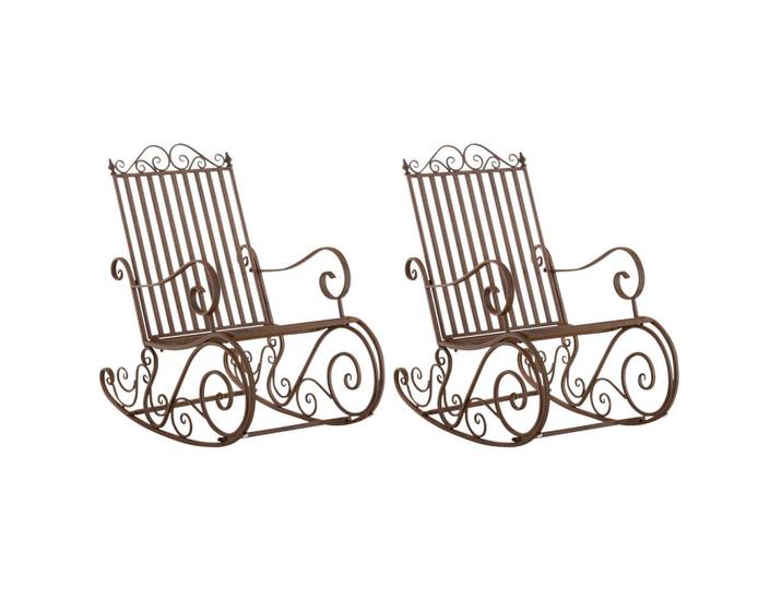 CLP Gartenschaukelstuhl 2er Set Metall Braun, 56x94x90 cm, Gartenmöbel, Gartenliegen, Liegestühle
