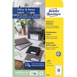 AVERY Zweckform Abziehhilfe QuickPEEL,ultragrip Universaletiketten 6123 Selbsthaftend DIN A4 Weiß 97 x 42,3 mm 10 Blatt à 12 Etiketten