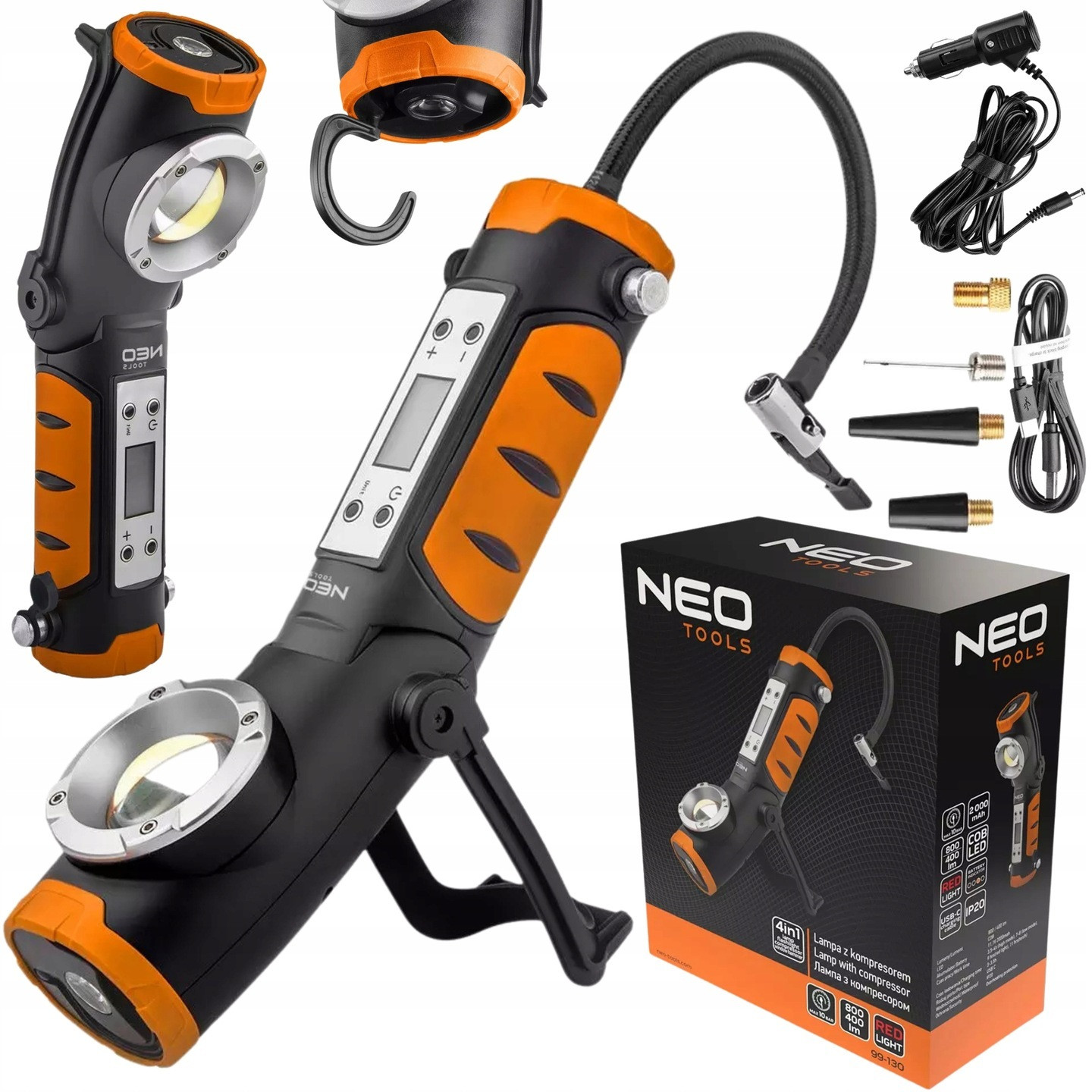 Neo Tools Accu-lamp 800 lm met 4-in-1 compressor