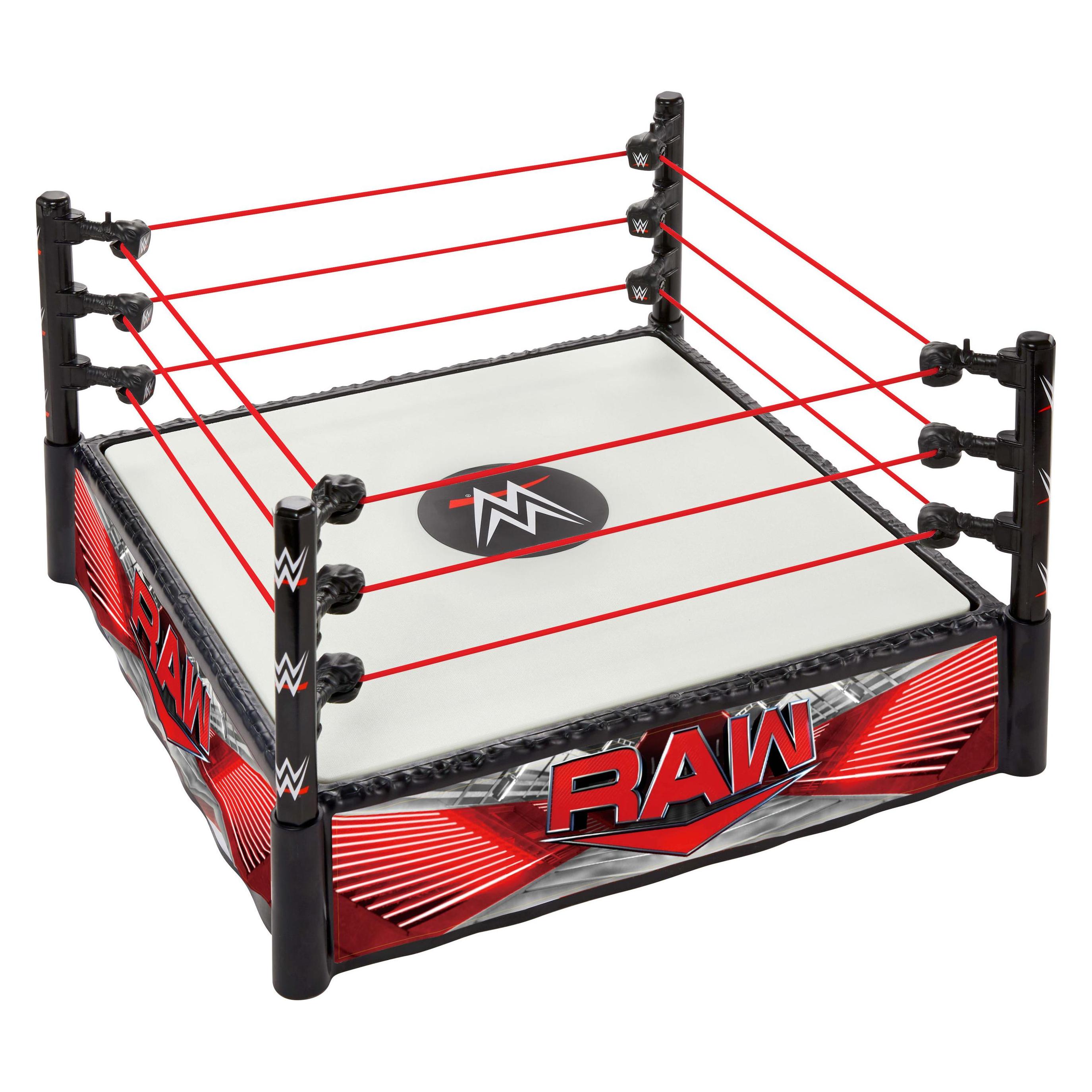 Mattel WWE Superstar-Ring mit Etiketten für Hauptkampf und RAW, Matte mit Sprungfedern und Ring mit (JDJ20)