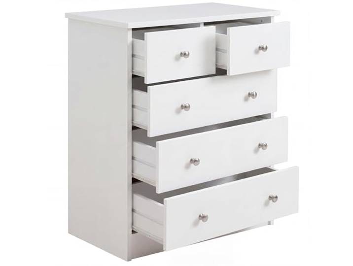 FineBuy Kommode 60x35x70 cm Weiß mit 5 Schubladen, Flach Mehrzweckanrichte für den Flur, Sideboard mit Stauraum, zeitloses Schränkchen für Schlafzimmer und Diele