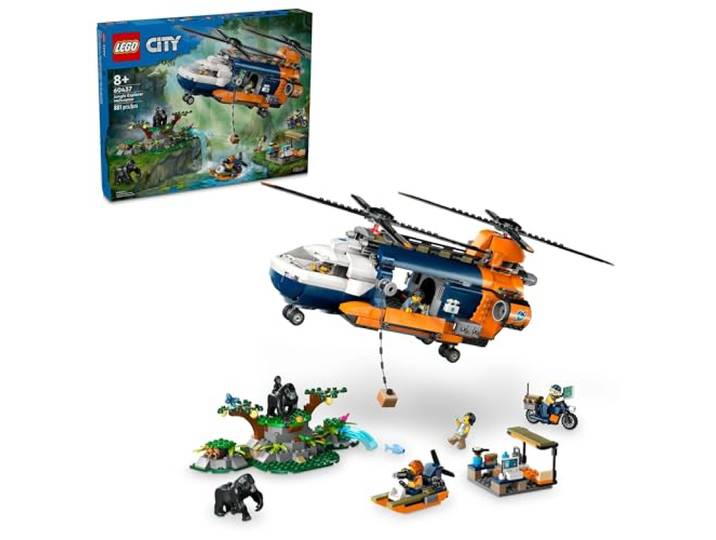 LEGO City Jungle Explorer Hubschrauber Spielzeug im Basislager – Kinder Spielzeug Abenteuer Bauset für Jungen und Mädchen ab 8 Jahren – mit 5 Minifiguren und Gorilla-Figuren – Geschenkideen zum
