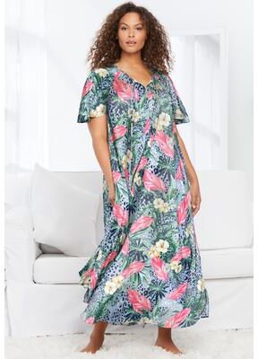 Plus Size Women's Sweeping Printed Lounger by Only Necessities in Sky Blue Tropical (Size 14/16)