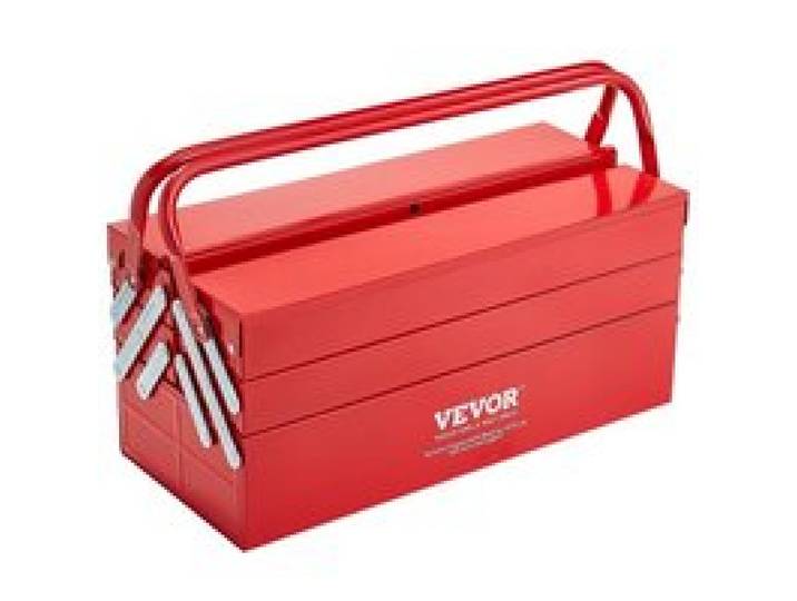VEVOR Boîte à Outils Métal 457,2 mm, Caisse à Outils 3 Niveaux, Organisateur Coffre Outils Pliable 4 Plateaux, Couvercle Rabattable, Poignée, Trou de Verrouillage, pour Atelier Réparation Usine Maison