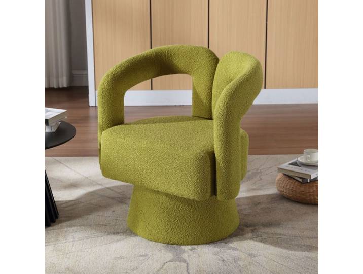 Fauteuil pivotant - Vert olive - Bouclé - 360° - Accoudoirs en fer
