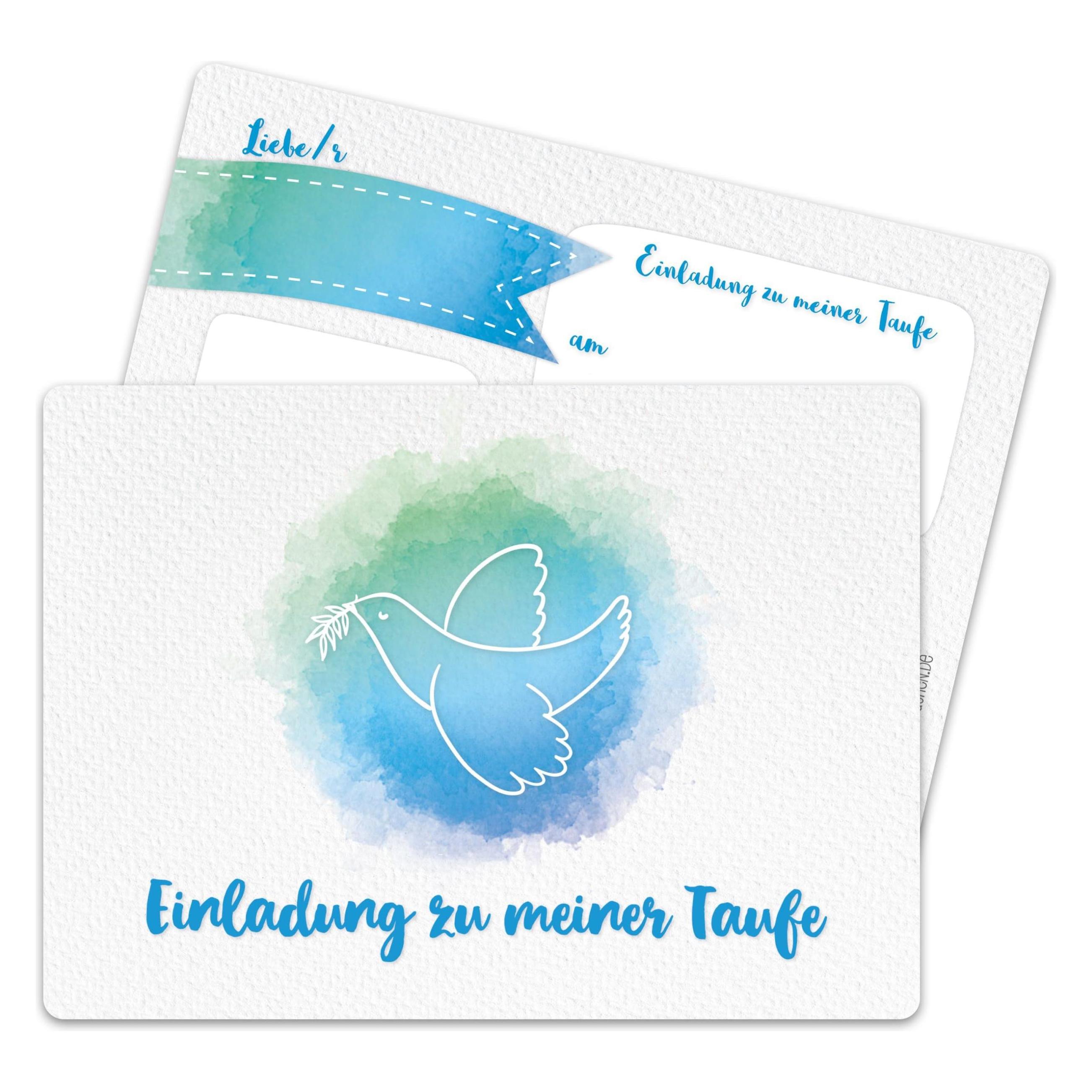 Papierdrachen 12 Einladungskarten zur Taufe - Taube aquarell blau (12 Stk.) (71721732)