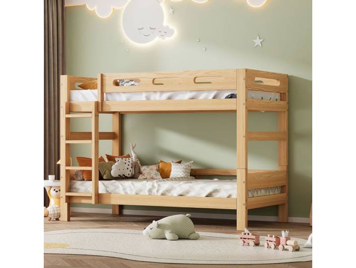 Lit superposé enfant 90 x 200 cm naturel pin massif