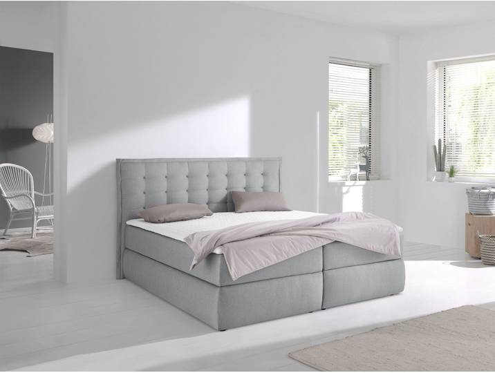 Boxspringbett, Feinstruktur, Grau, 195×210 cm, Kopfteil Mit Flatterbiese, Modern, Inosign