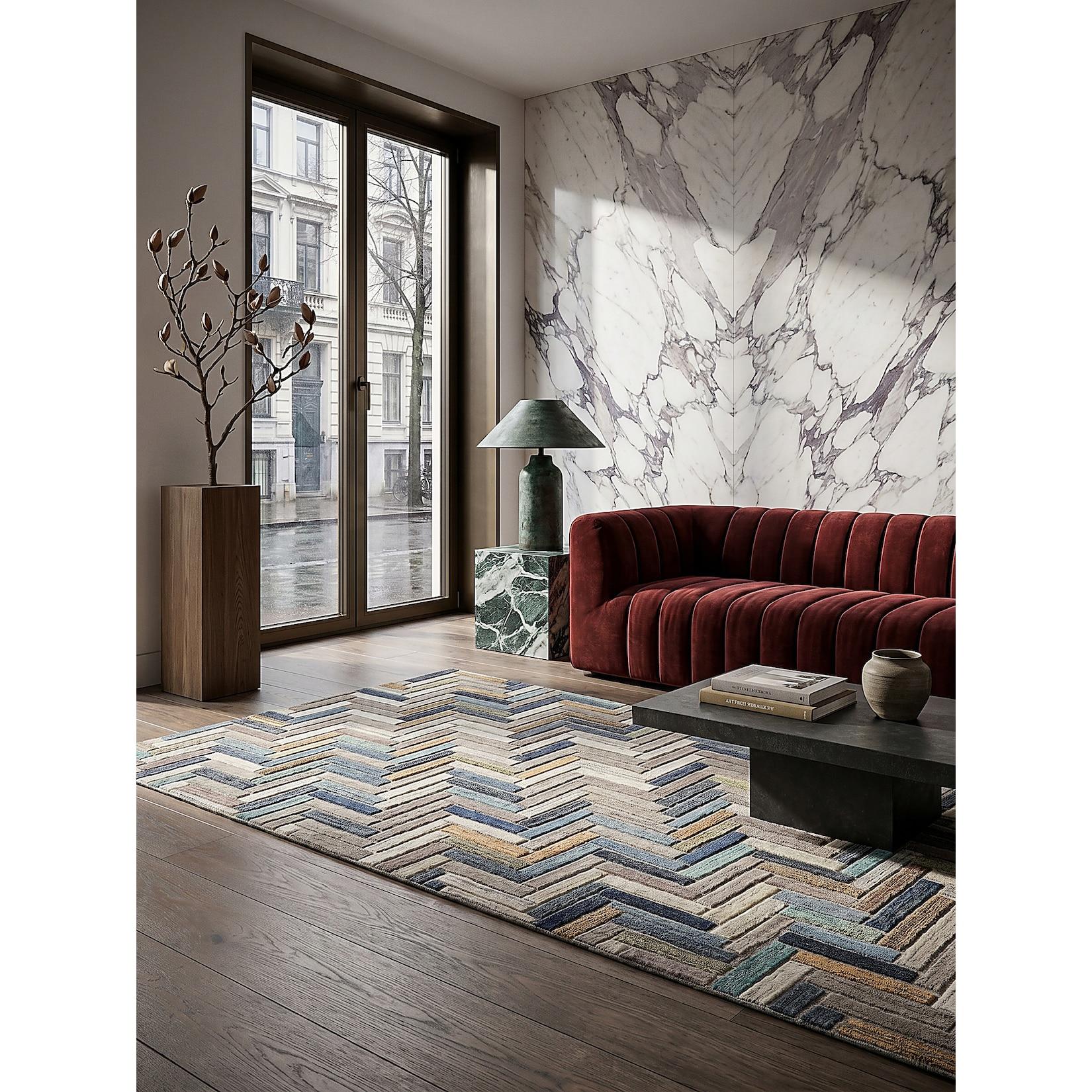 Wollteppich handgeschnitzt Blau-Bunt 120 x 170 cm - ESK Kadima