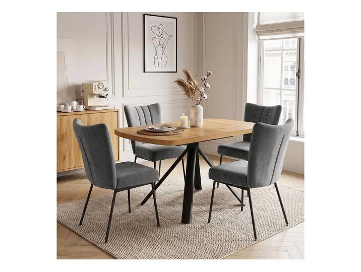 Jiexi Essgruppe Ausziehbare Essgruppe, Holzoptik mit [Esstisch +4 Graue Stühle]